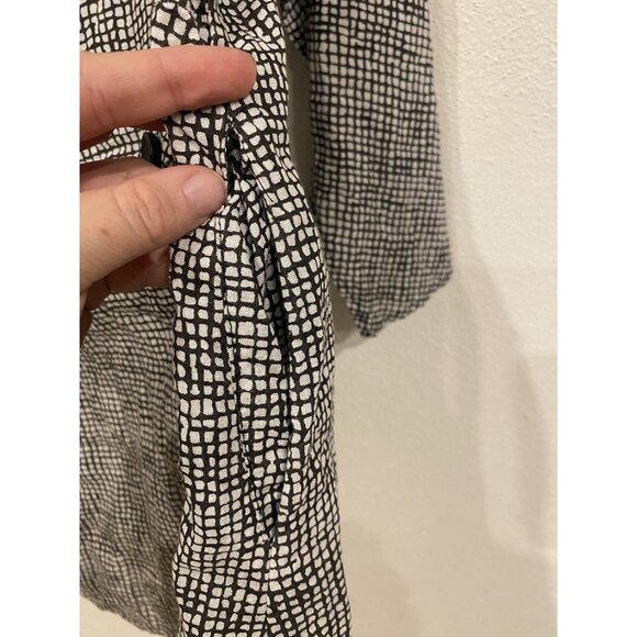 Terra Top Womens Small Black White Grid Button Front 3/4 Sleeve Cotton Rayon - Picture 5 of 6